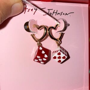 New Betsey Johnson Valentines Dice White Red Earrings